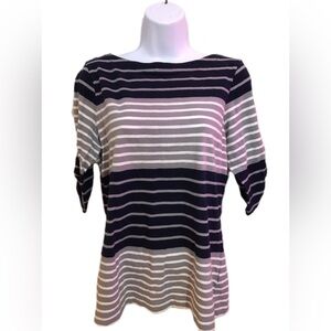 Tommy Hilfiger Women's Navy and White Striped Blouse